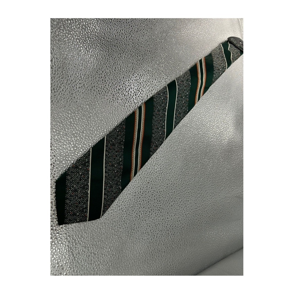 Vintage Qiana Nylon Necktie Green Striped Retro 70s Mens Tie Speckled Pattern